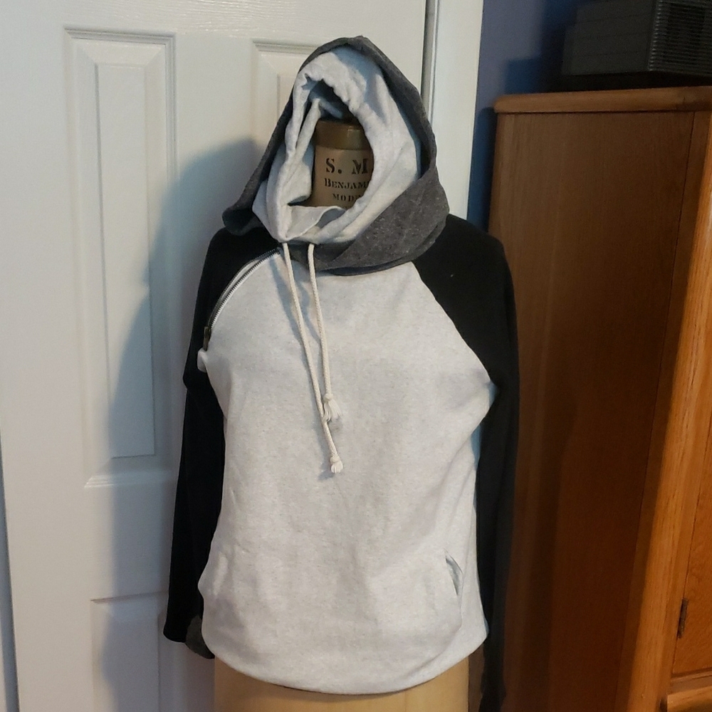 Gray and Black Hoodie with Drawstring
